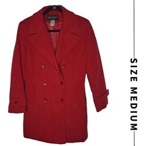 Centigrade Trench Coat‎ Women M Red Wool Cashmere Peacoat VTG Knee Length Chic